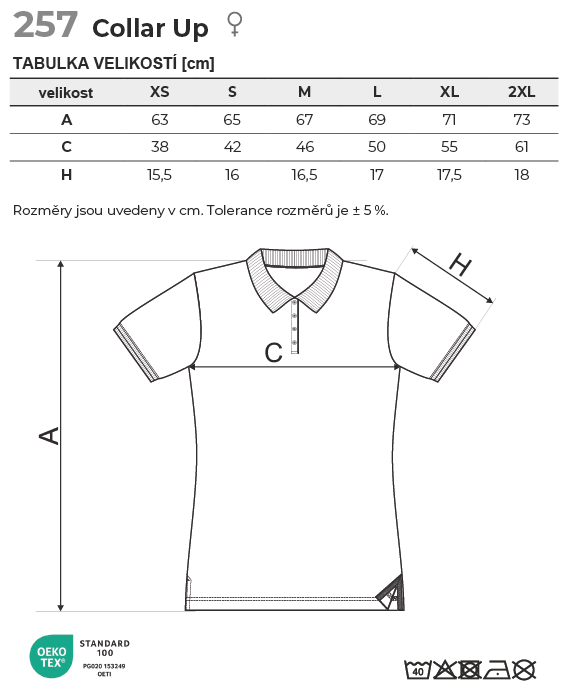 257 Collar Up polokošile dámská Tabulka velikostí